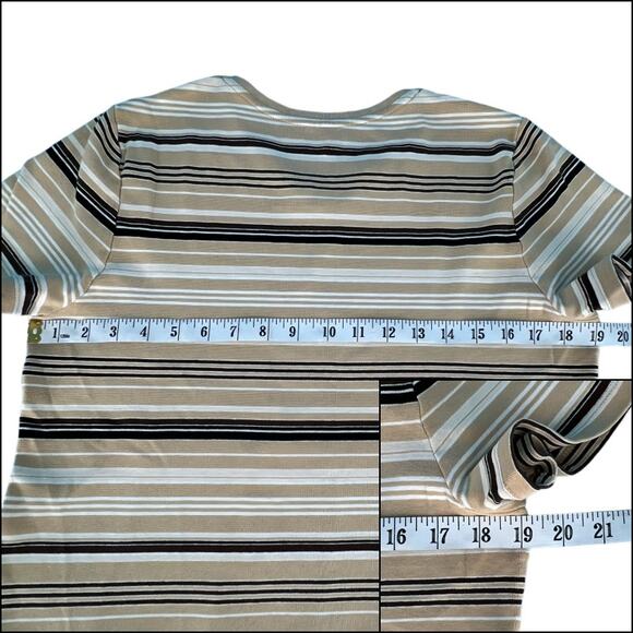 Croft & Barrow V-Neck Striped T-Shirt Top Medium Brown White Black Short Sleeves - Picture 9 of 10